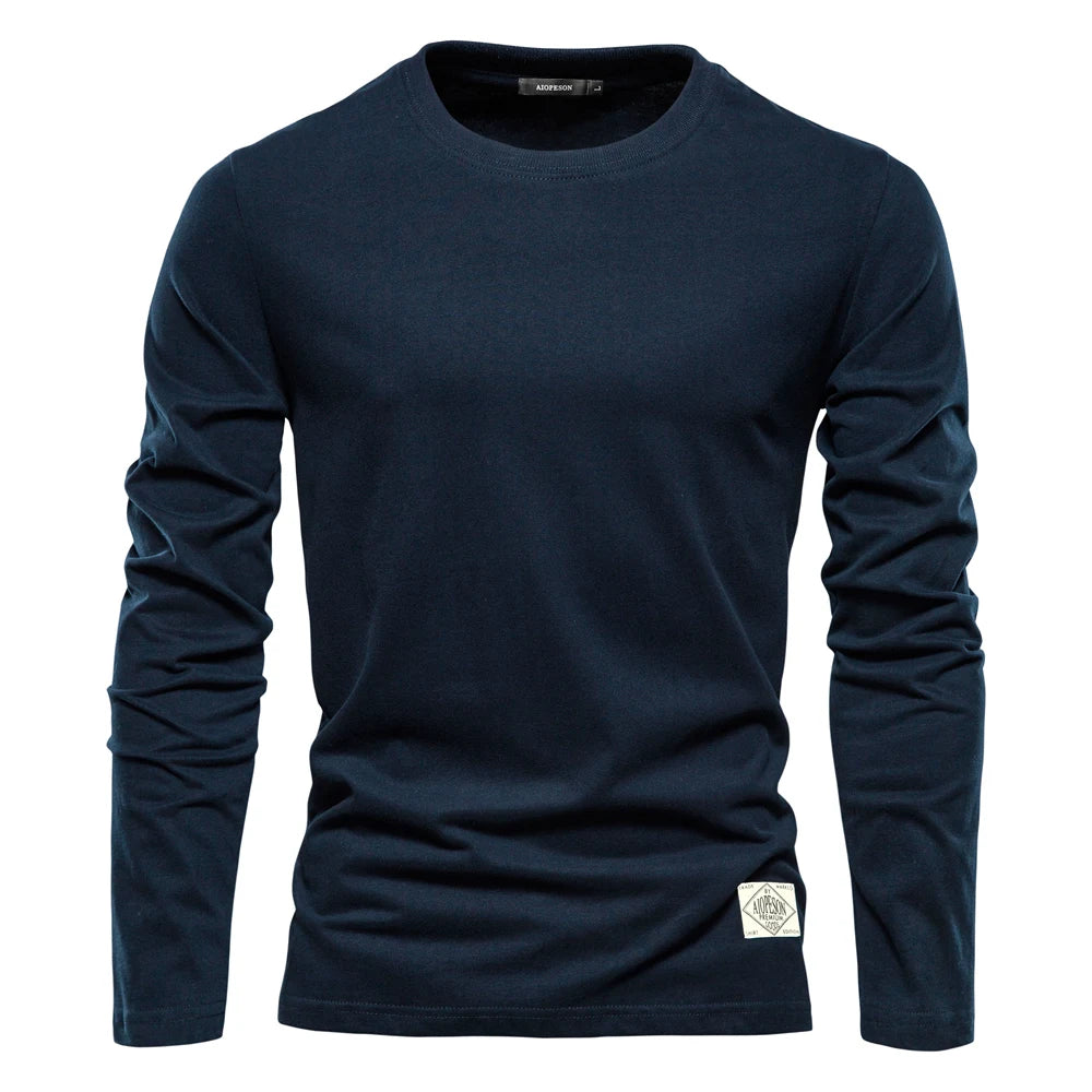 100% Cotton Long Sleeve T Shirt For Men Solid Spring Casual Mens T-shirts High Quality Male Tops Classic Clothes Men's T-shirts