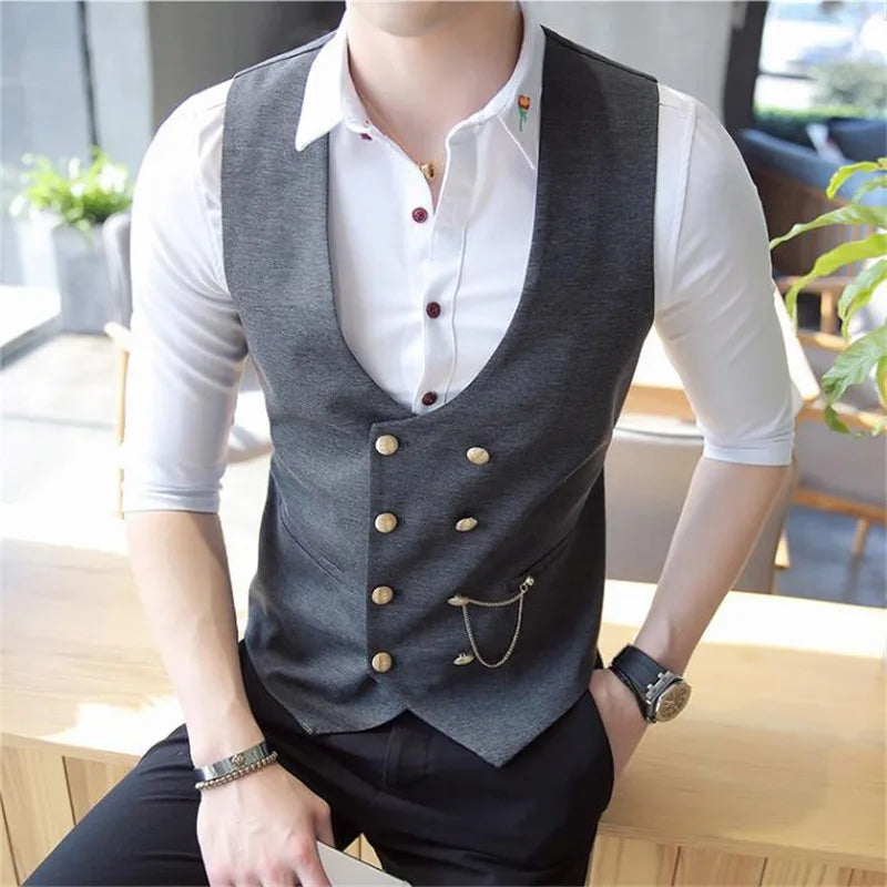 Tuxedo for Mens: Men's Double Breasted Vest Spring Slim Sleeveless Formal Suit