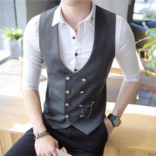 Tuxedo for Mens: Men's Double Breasted Vest Spring Slim Sleeveless Formal Suit