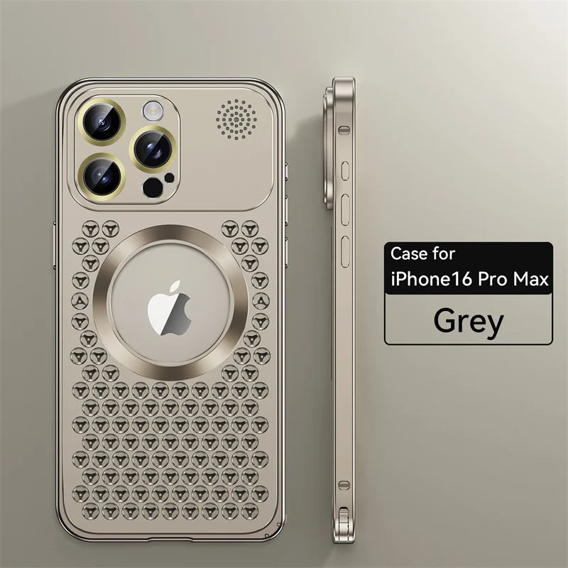 Metal Heat Dissipation Phone Case For iPhone 13 12 14 15 16 Pro Max Plus Magnetic Aluminum Cover Magsafe For IPHON 16 17 ProMax