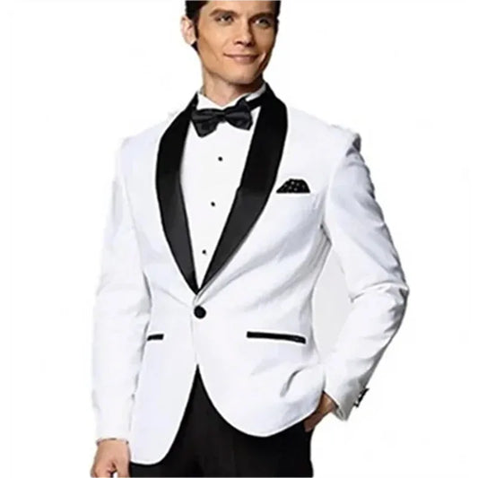 Blazer One Piece White Jacket Black Shawl Lapel One Button Slim Fit Elegant