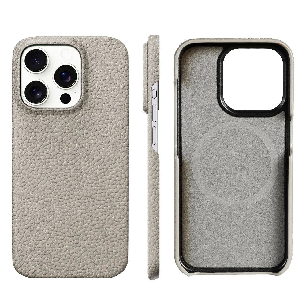 for Magsafe Case for iPhone 17 15 16 Pro Max Air 17Pro Natural Cowhide Lychee Leather Magnetic Protector Luxury Phone Back Cover