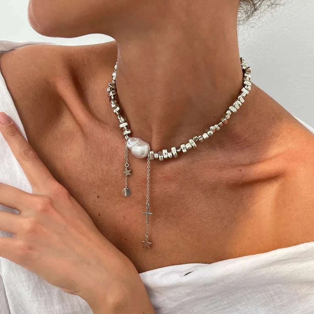 Elegant Irregular Imitation Pearl Beads Necklace for Women Vintage Party Wedding Tassels Choker Fashion Jewelry Accessories Gift