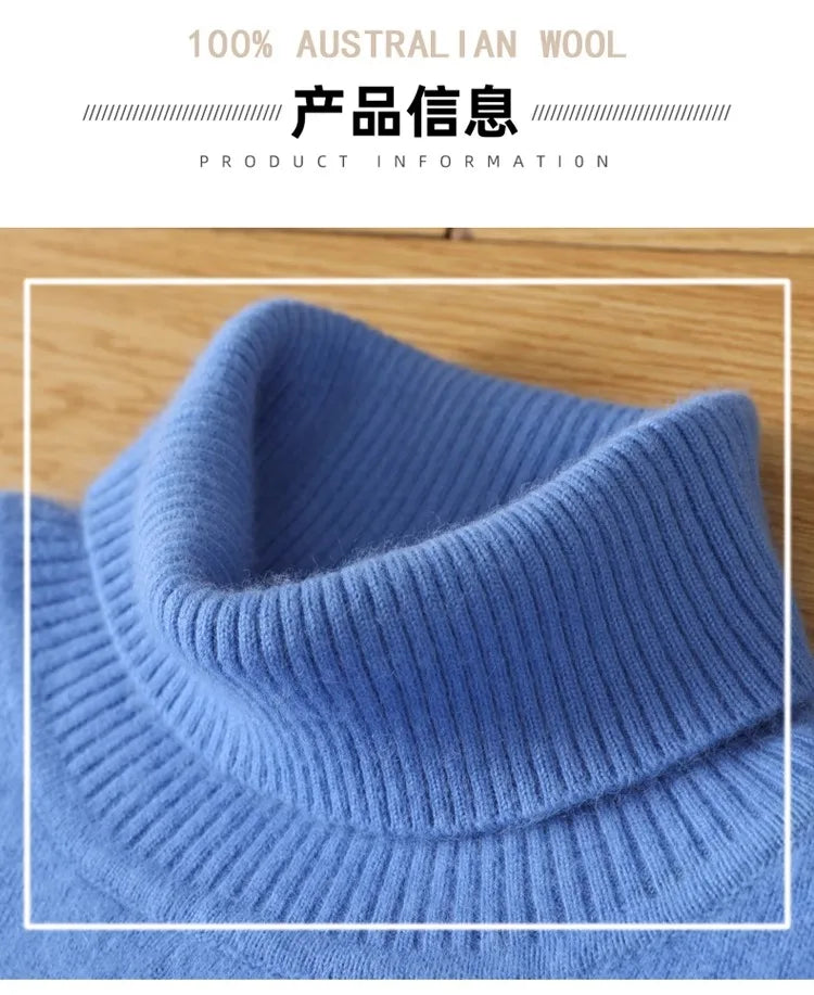 Men's 100% pure Mink velvet Cashmere Sweater High Lapels Pullovers Knitted Winter