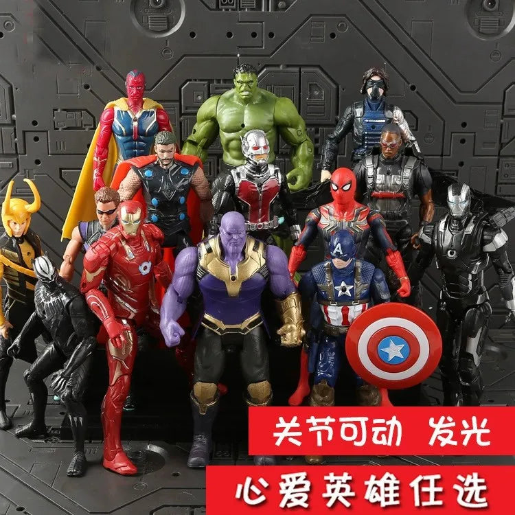 17 Cm Children Toys Marvel Anime Figures Spiderman Hulk Action Figure Iron Man Cartoon Kids Toy Christmas Gift Glow Doll Hobbies