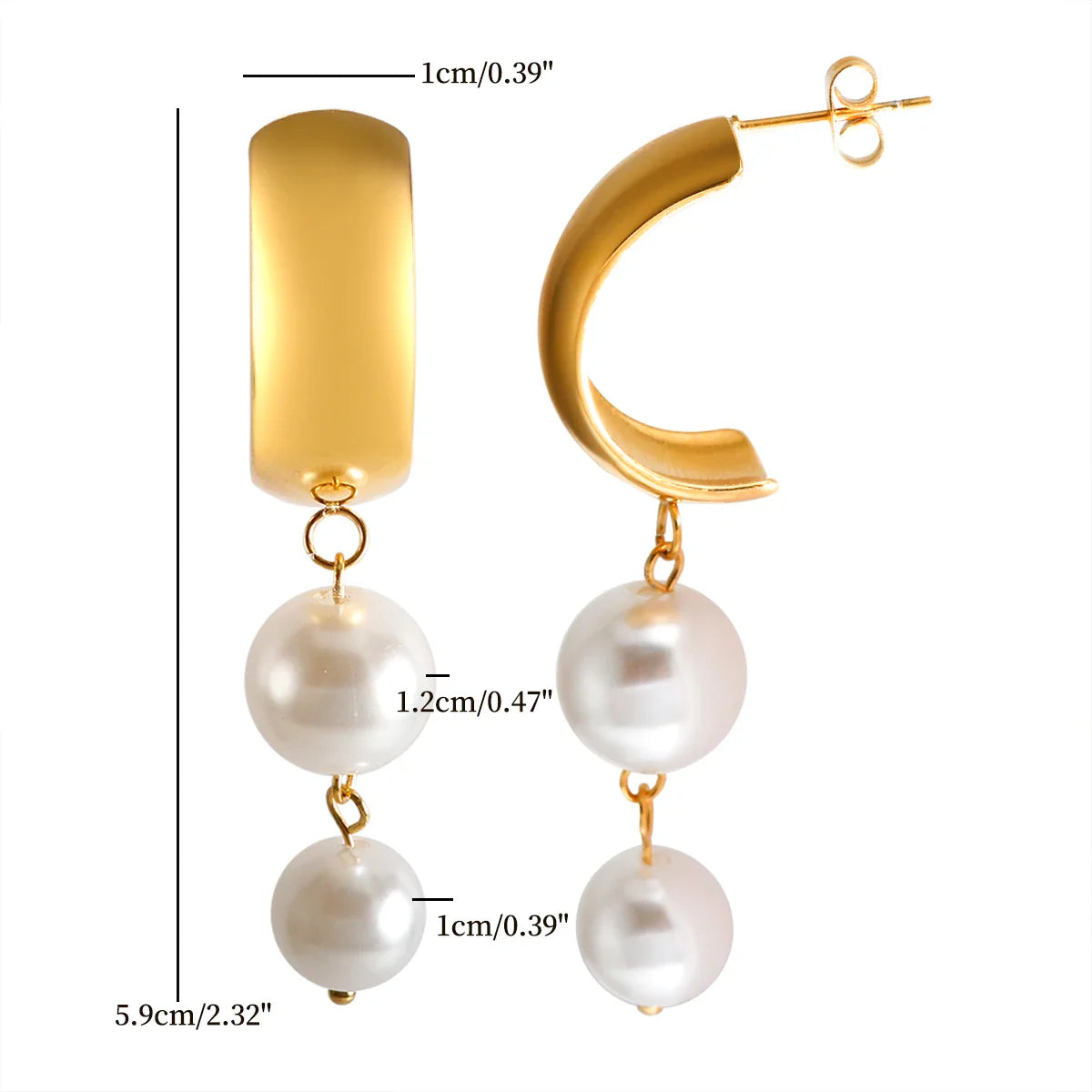 Stainless Steel Tassel Earrings 2 Pearls Dangle Earrings Jewelry