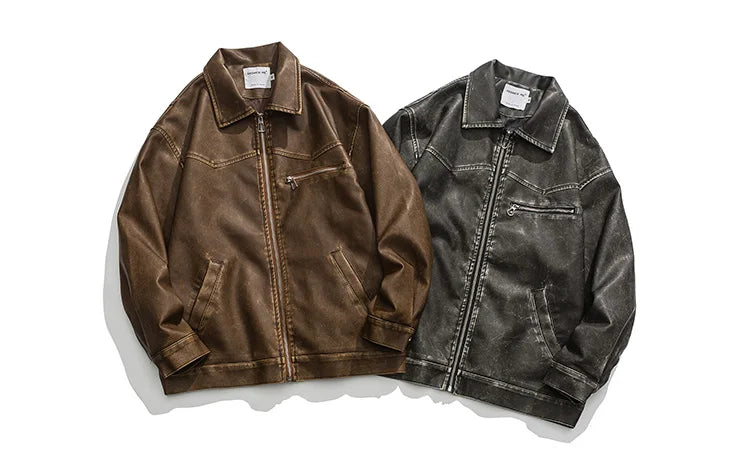 American Vintage Washed Leather Jacket for Men's Autumn Niche High-end Motorcycle