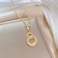 Classic Gold Color Stainless Steel Necklace For Women Shiny Zircon Geometric