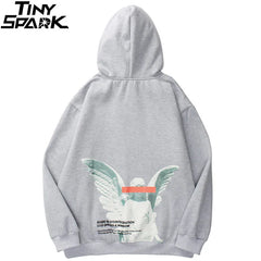 Hip Hop Streetwear Harajuku Pullover Angel God Printed Hoodie Pocket  Sweatshirt