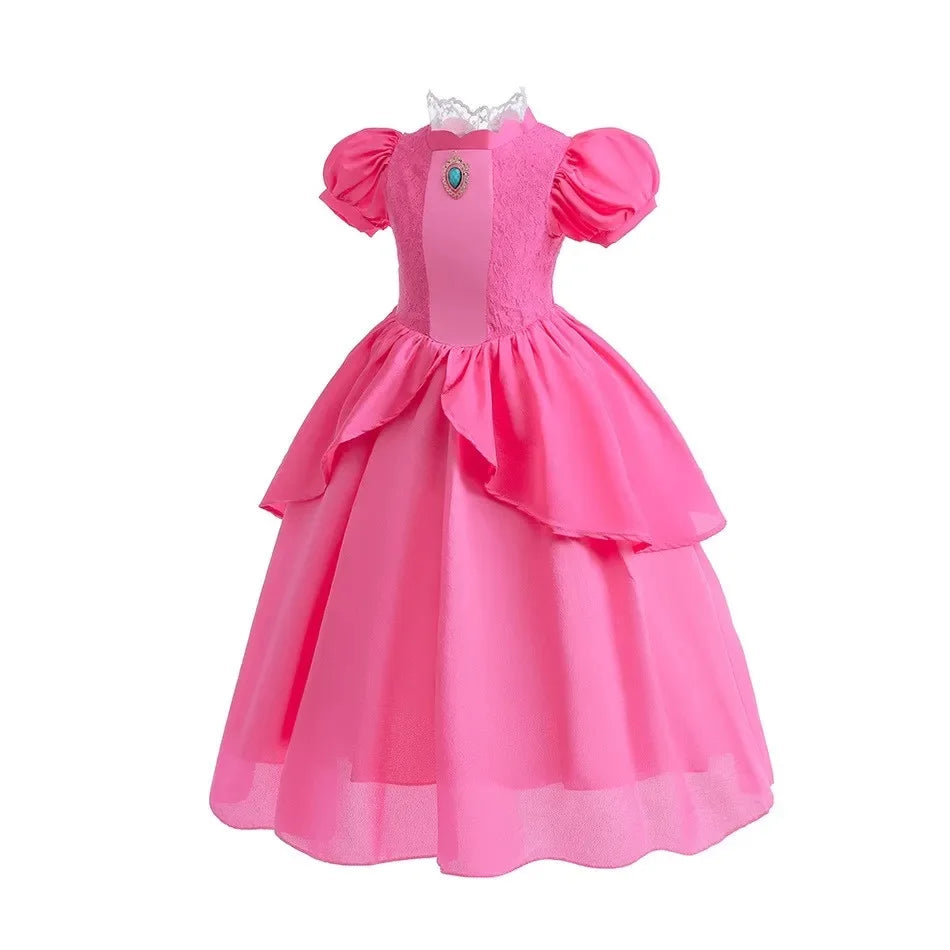 Girls Fancy Peach Cosplay Dress up Princess Game Role Play 4 6 8 10 Yrs Kids Final Level Peach Costume Movie Elegant Party Frock