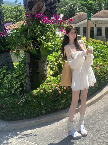 White Strap Dress Women Casual Elegant Y2k Mini Dress Even Party Clothing Korean Fashion One Piece Dress 2024 Summer Chic