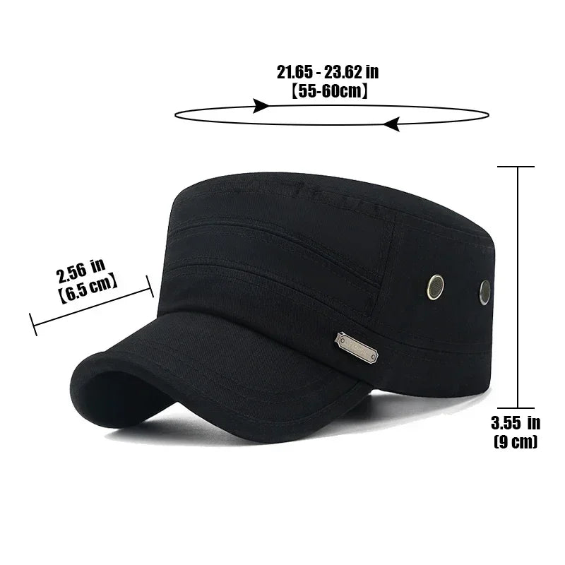 Spring and Summer Simple Cotton Adjustable Cadet Flat Cap Sun Hat Trucker Caps Dad Hats