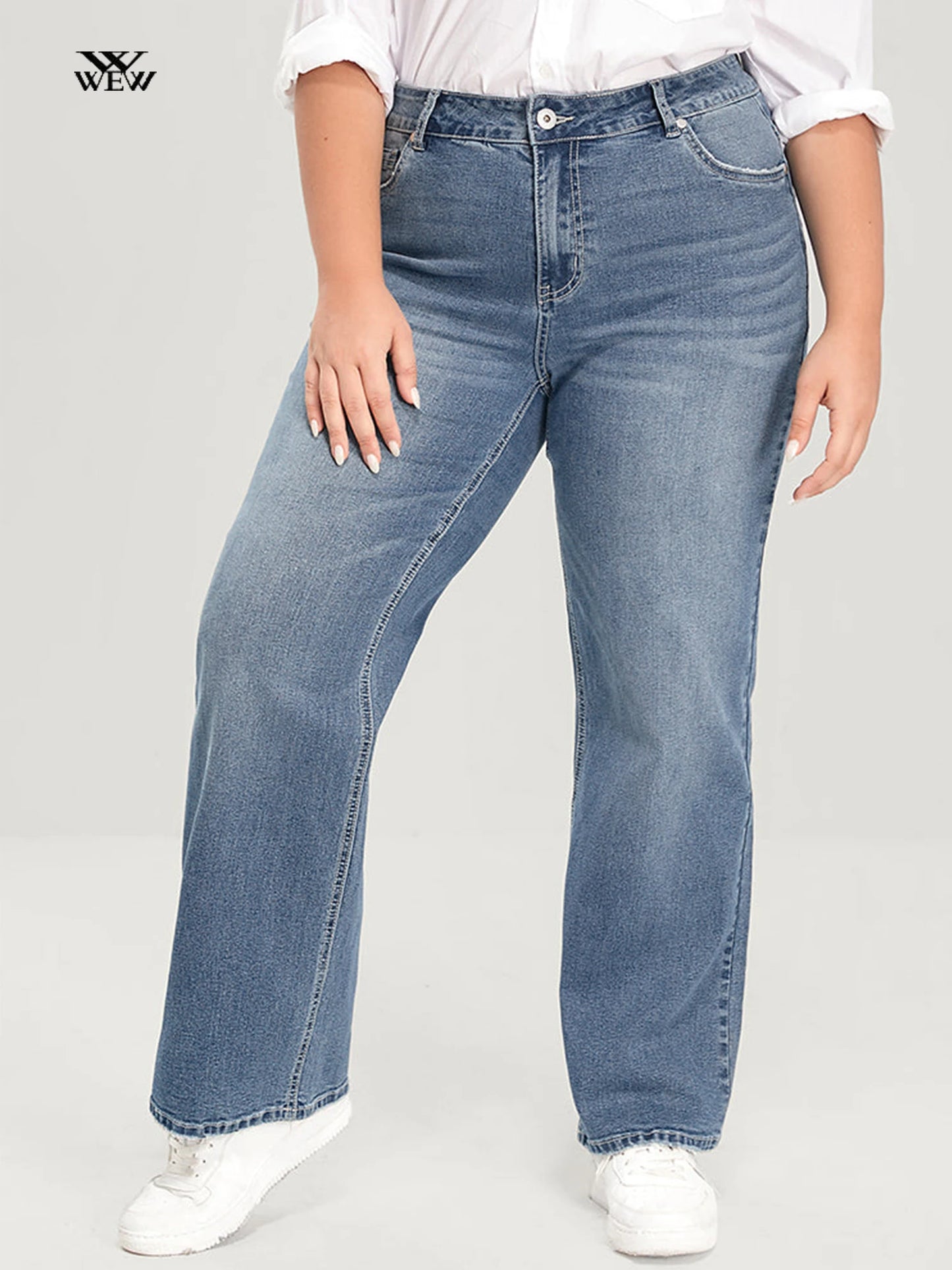 Plus Size Wide Leg Jeans for Women High Waist Straight Fitting Women Jeans