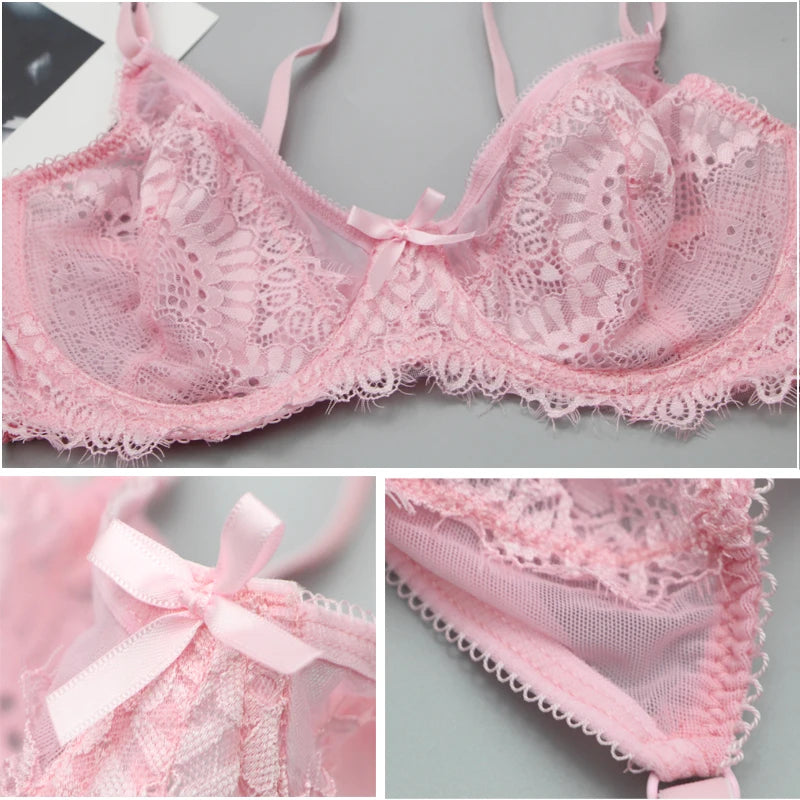 Lace Ultra Thin Thick Bra Panty Big Size Female Lingerie Set Women