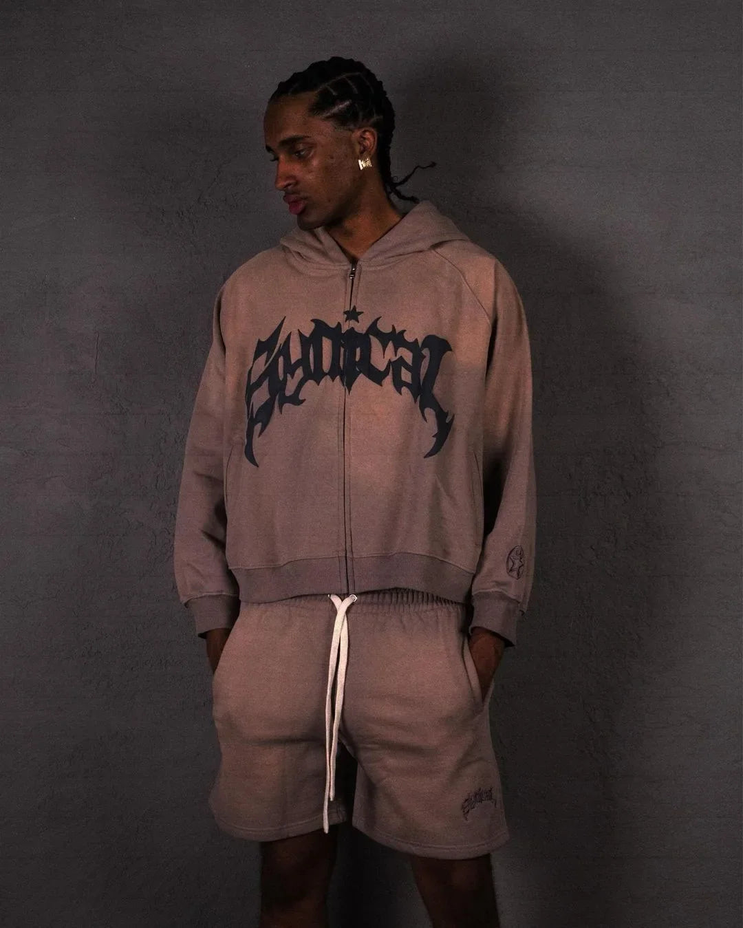 Hooded American retro zipper sweatshirt Gothic letter star print hoodie trendy men's casual