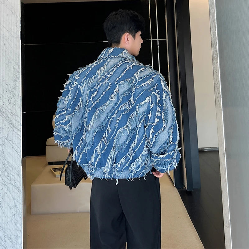 Denim Jackets Trend Man Fashion Korean Style Personality Tassel Jean Coat
