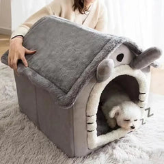 Soft Cat Bed Deep Sleep House Dog Cat Winter House Removable Cushion Enclosed Pet