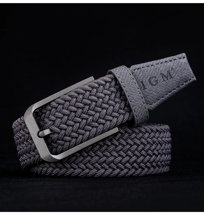 Men's metal pin buckle casual fashion high quality elastic jeans canvas stretch woven belt