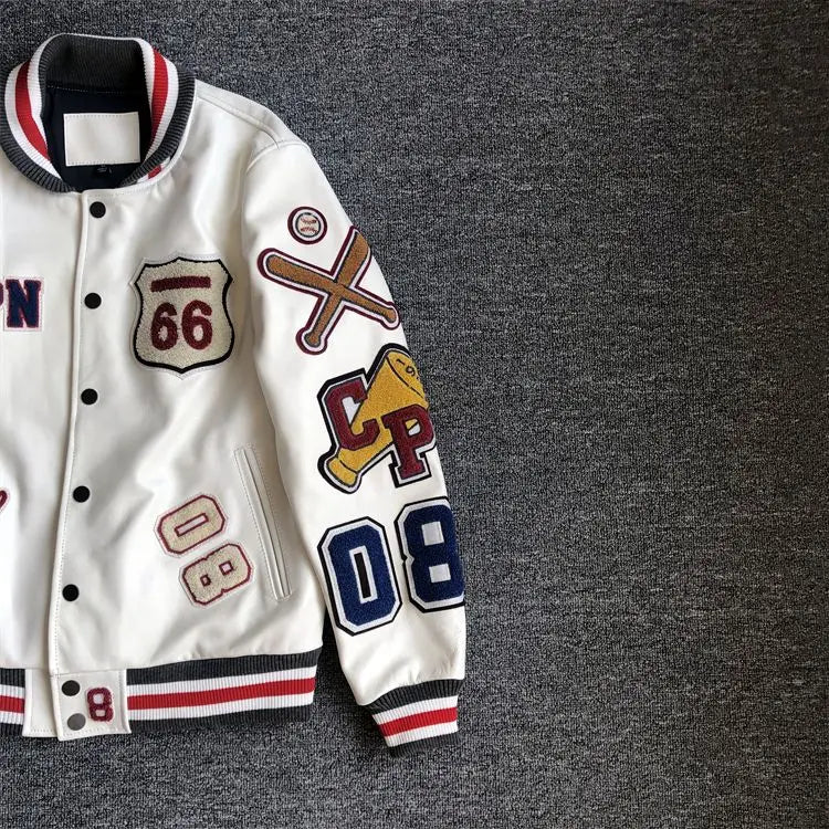 Men's spring and autumn baseball uniform Y2K retro trend leather jacket heavy