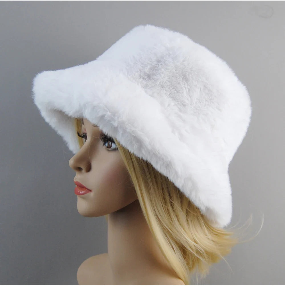 Hot Fashion Fake Rabbit Fur Hats Super Soft Women Winter Hat Cotton Lining Warm Russian Fashion Ski Beanies Plush Solid Color