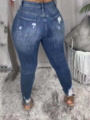 LW Plus Size High-waisted Ripped Jeans Zipper Fly L-5XL Street Solid Color Women Fashion Pants