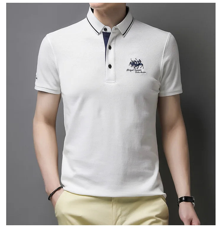 Summer New Men's Embroidered Polo Collar 100% Cotton Short Sleeved Polo Shirt Fashion Solid Color Casual Top T-shirt M-4xl