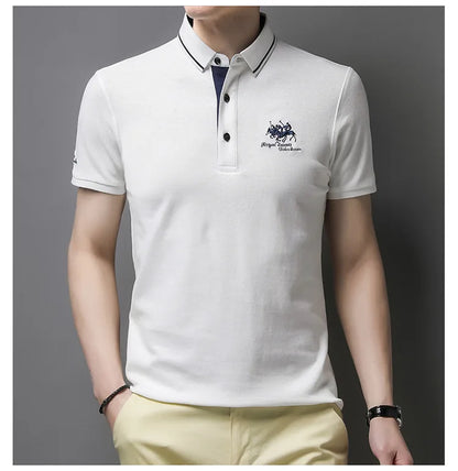Summer New Men's Embroidered Polo Collar 100% Cotton Short Sleeved Polo Shirt Fashion Solid Color Casual Top T-shirt M-4xl