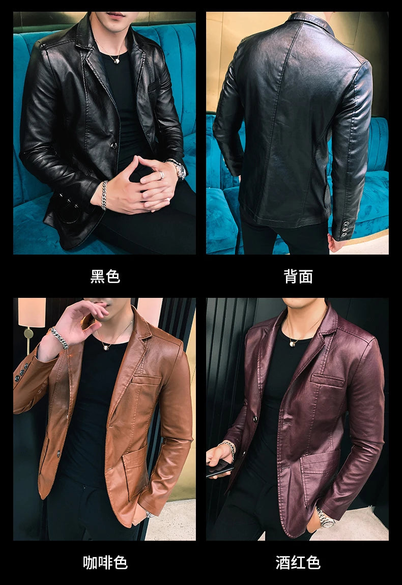 Mens Leather Jacket and Coats Spring and Autumn Men Business Casual