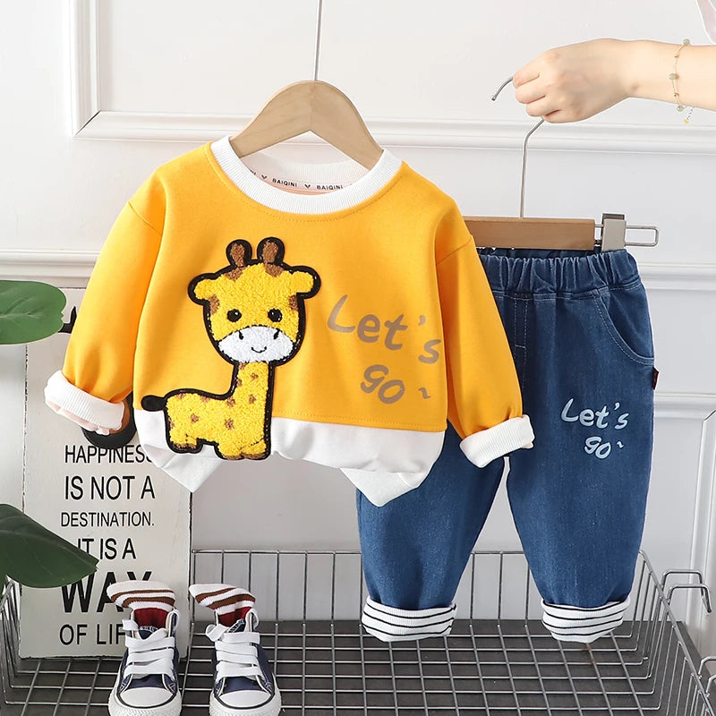 New Autumn Children Kids Boys Girls Clothes Cotton Animal Hoodies Pants 2Pcs/sets Infant Toddler Casual Tracksuit 1 2 3 4 5 Ages