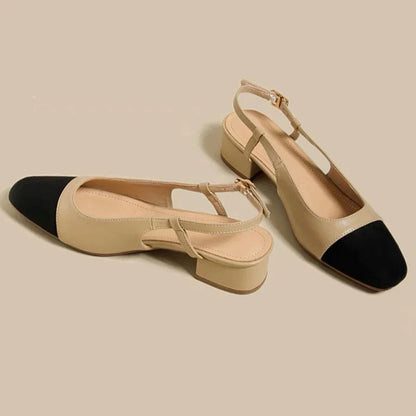 New 2024 Summer Women's Sandals Elegant Medium Heel Toe Mules Comfortable Office Women's Shoes Buckle Heels Women