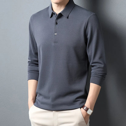 New Men's Business Fashion Casual Long Sleeved Shirt Solid Color Polo Shirt Fashionable Breathable Comfortable Versatile Top