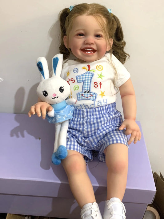 BZDOLL 60 CM 3D-Paint Skin Cloth Body Silicone Reborn Doll Baby Girl Blood Vessels Bebe Lifelike Art Hand Made Smile Toddler