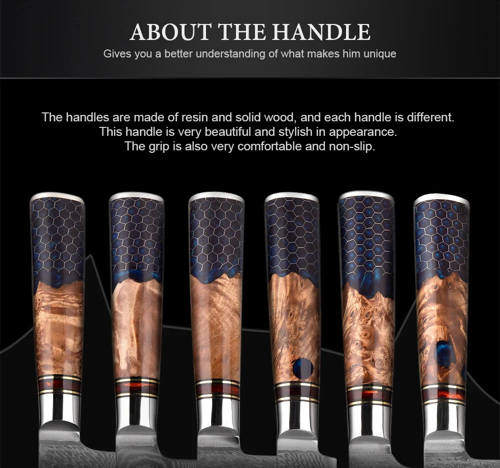 1-9 Piece Kitchen Knives Set Damascus Steel Chef Knife Sharp Cut Vegetables