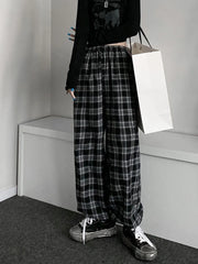 Jmprs Oversize Women Sweatpants Summer Fashion Black Plaid Casual Pants