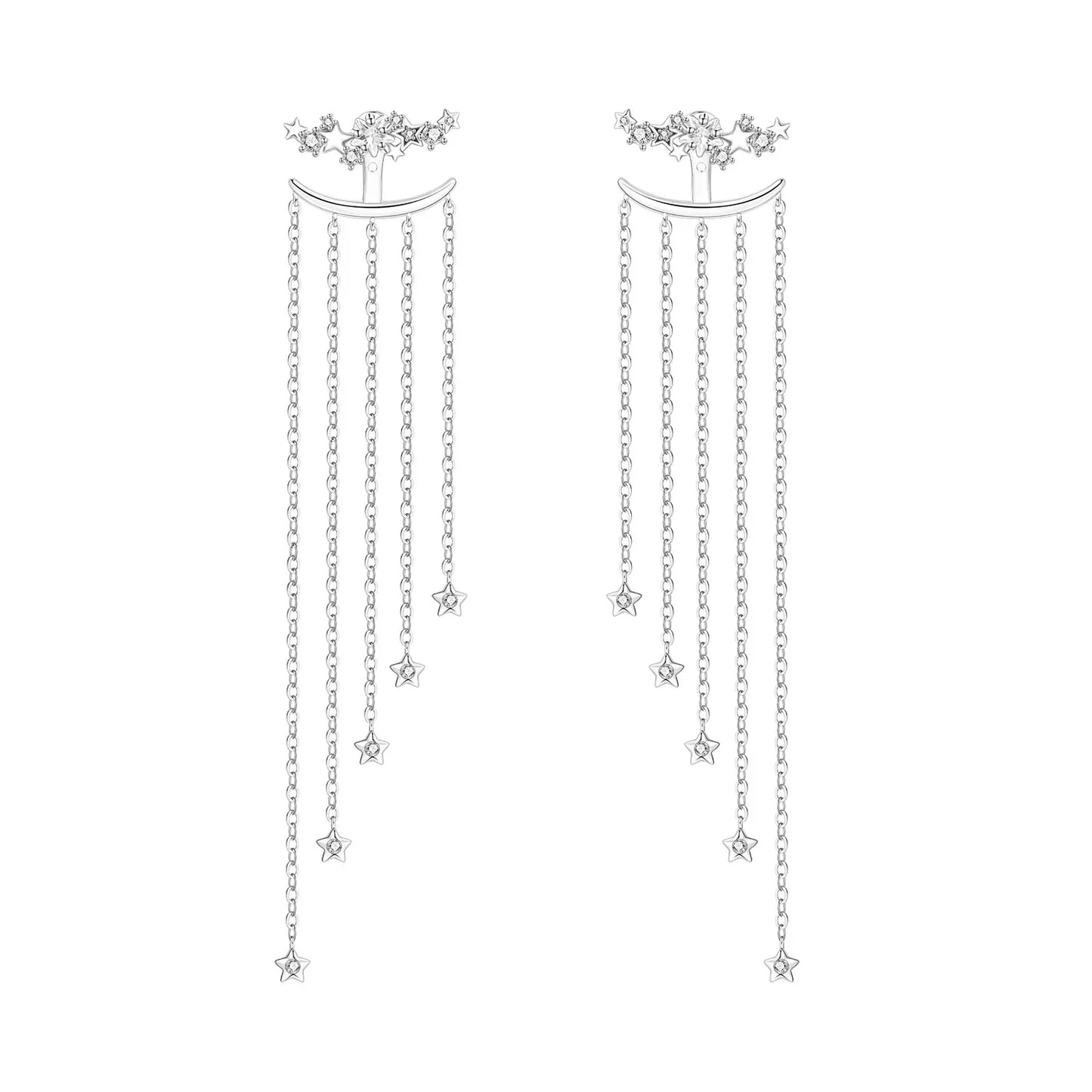 PANPOKI 925 Sterling Silver Multi Layer Starry Tassel Drop Earrings Women Earrings Charm Trend Versatile Party Jewelry Gifts