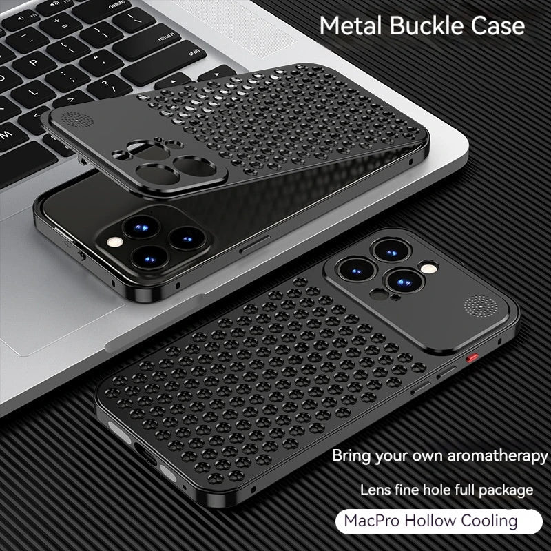 For iPhone 14 15 16 ProMax Metal Heat Dissipation Phone Case 15Pro Aluminum Alloy Aromatic Ultra-thin Shock-absorbing Back Cover