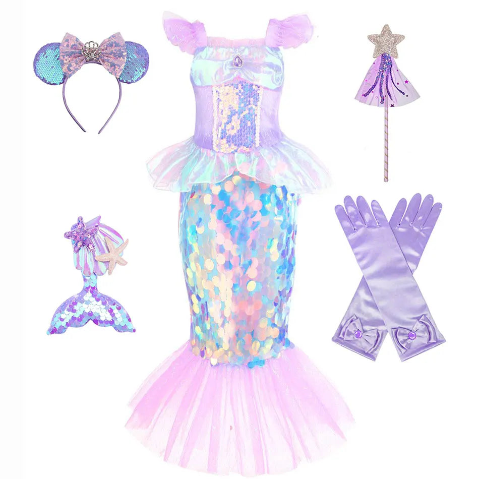 Christmas dress for Girl Dress Ariel Costumes Children's Sequined Fishtail Party Clothes Deguisement Fille