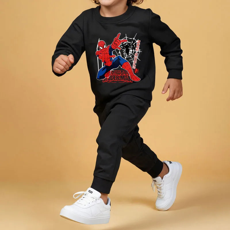 DISNEY Fall Anime Spiderman Boys Long Sleeve Hoodies Sets Children's Pullover and Trousers Two Piece Suit Kids Casual Sweatsuit