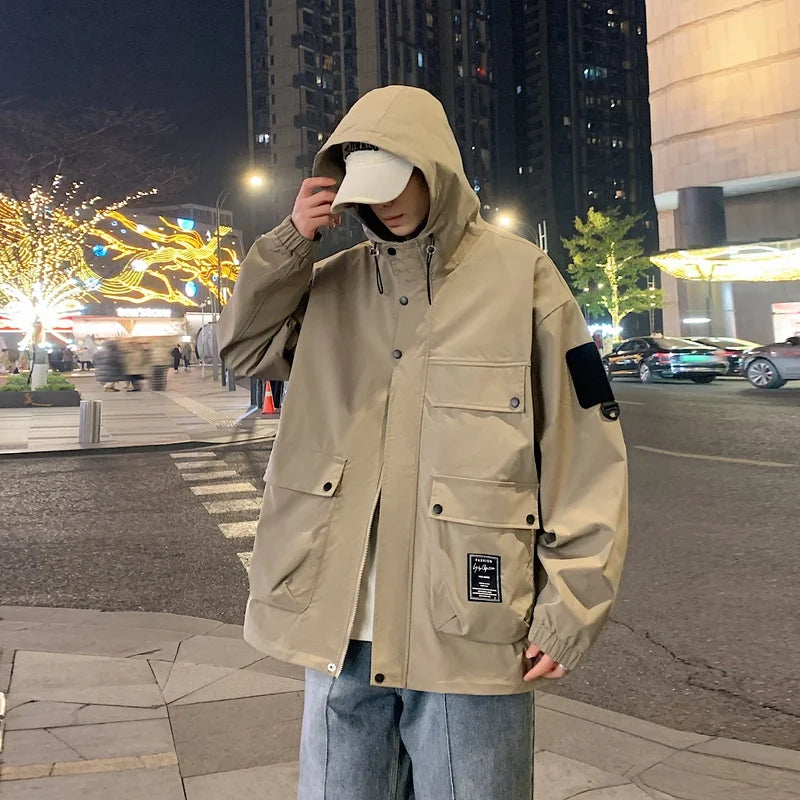 Fashion Men's Spring Autumn Functional Jacket WaterProof Hooded Outdoor Solid Color