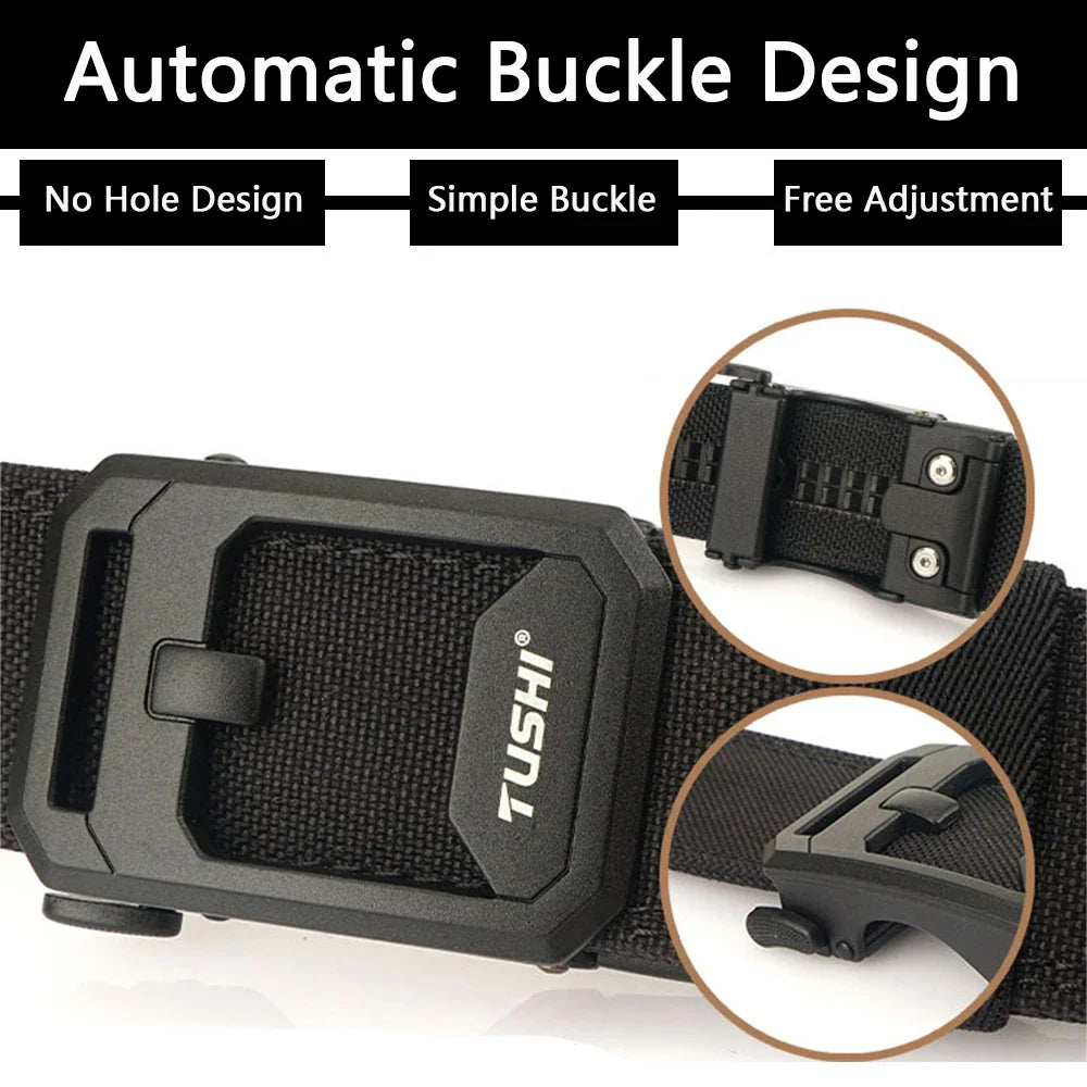 TUSHI New Men's Military Tactical Belt Tight Sturdy Nylon Heavy Duty Hard Belt for Male Outdoor Casual Belt Automatic Waistband