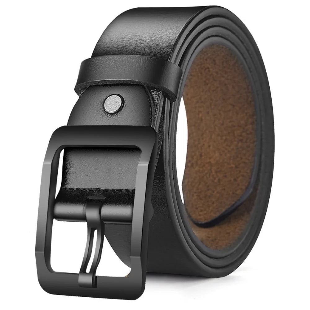 Man Retro Leather Belt Pin Buckle Jeans Black Belt Business Casual Luxury Brand Vintage Strap Waistband