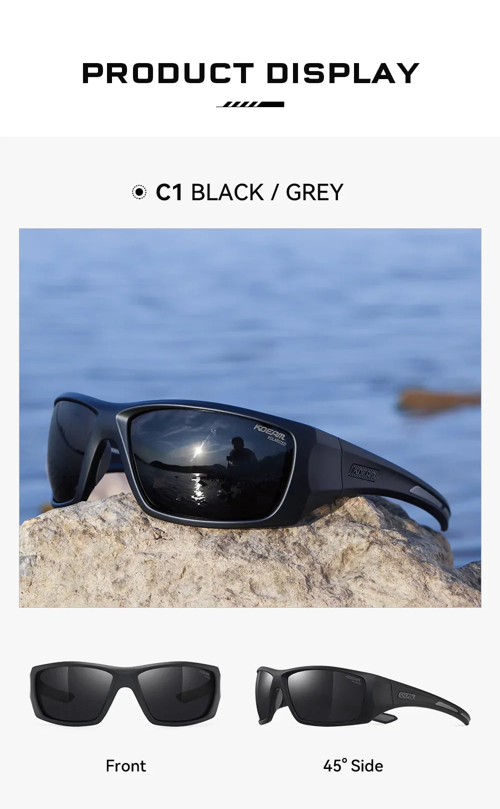 KDEAM Outdoor Sports Polarized Sunglasses Men's Fishing TR90 Frame UV Protection Lens Shield Sun Glasses Women Eyewear with Box