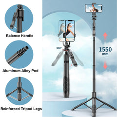 Selfie Stick Phone Tripod with Remote, 60" Extendable Tripod Stand for iPhone Android