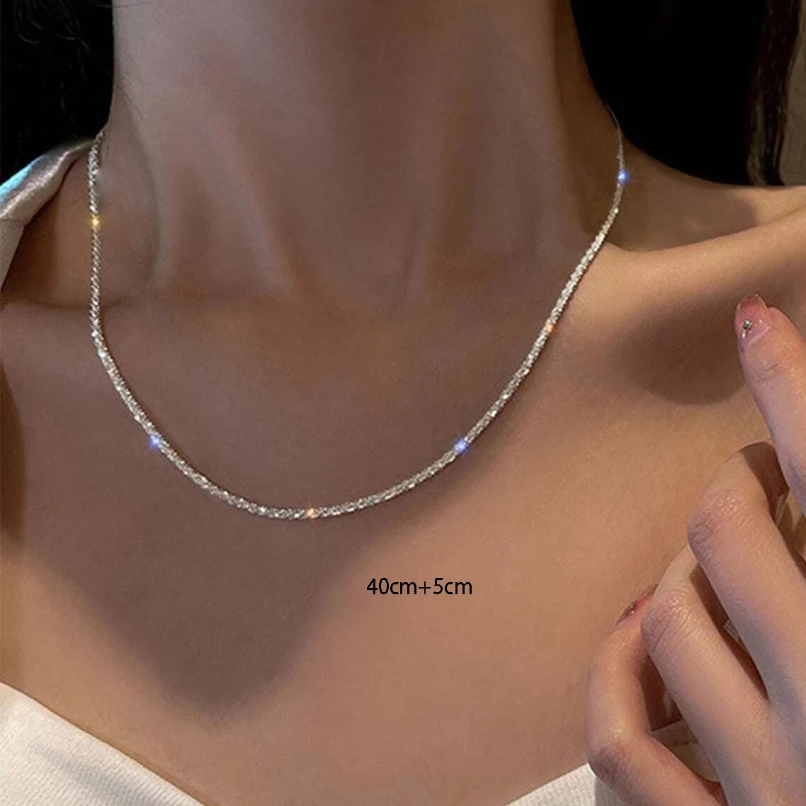 Silver Color Sparkling Necklace For Women Trendy Clavicle Chain Choker Girls Korean