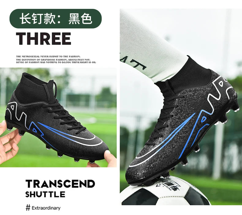Men Soccer Cleats High Ankle Football Boots TF/FG Training Outdoor Long Spikes