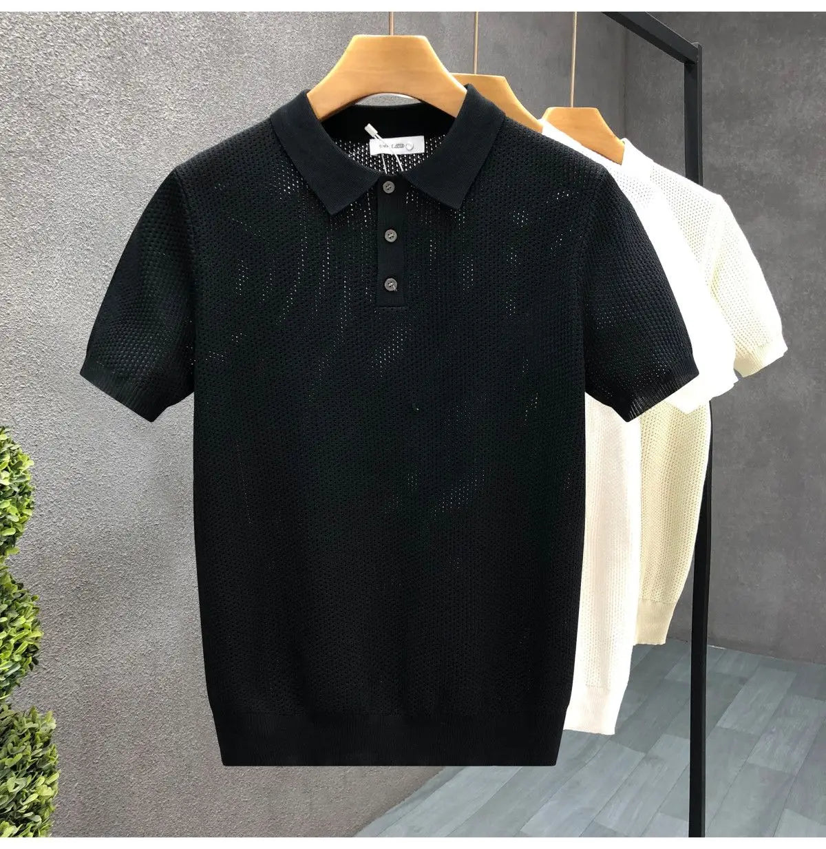 Turn Collar Knit Polo Shirt Short Sleeve Mens Sweater Top