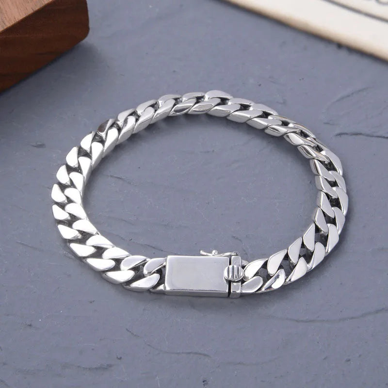 100% S925 Sterling Silver Bracelet 8MM Punk S925 Silver Jewelry Never Fade Men Women Jewelry Gifts