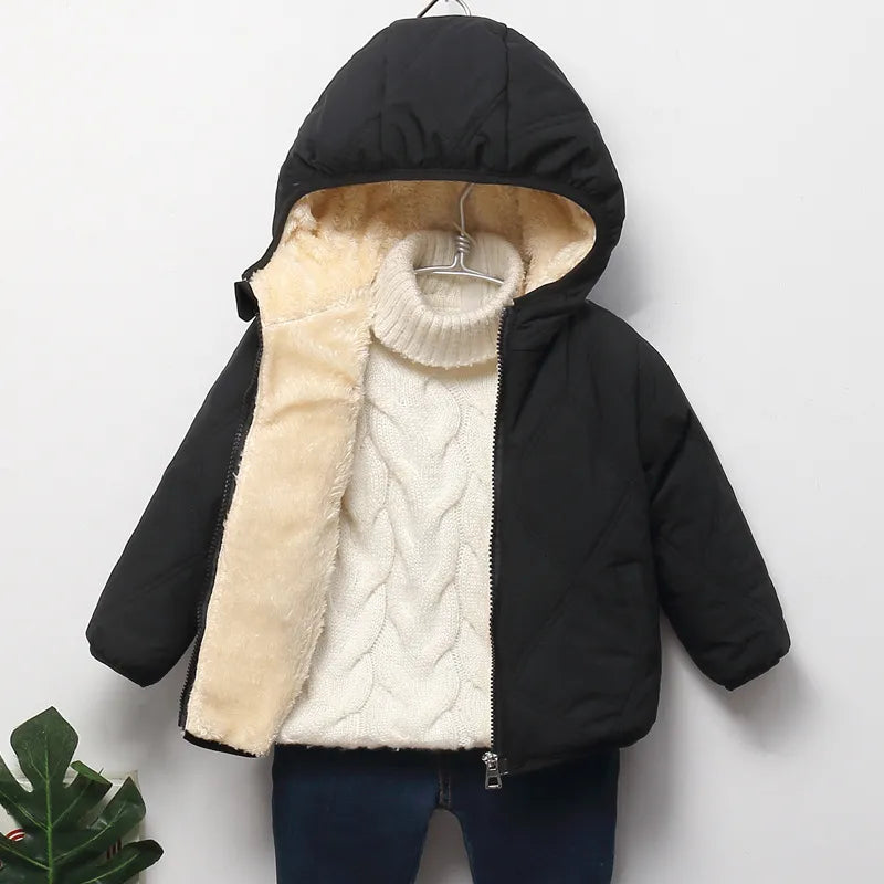 Baby Kids Coats Winter Thicken Jackets For Boys Warm Plush Outerwear Girls Fur Hooded Jackets Toddler Children Clothes Snowsuit