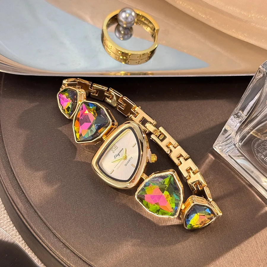 New color scheme irregular design big diamond watch light luxury niche watch color fashion high sense foreign trade wholesale