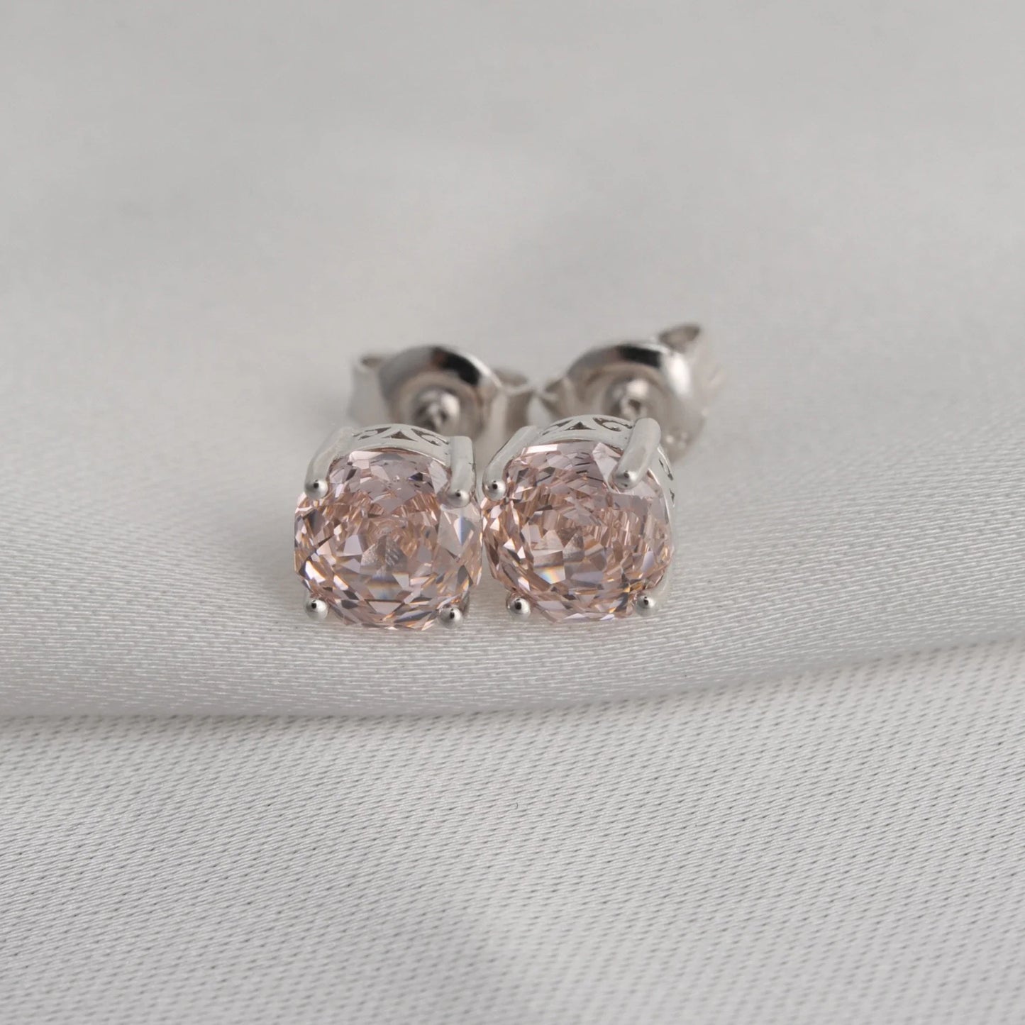 Potiy Rose Cut Octagon Morganite Pink Stud Earrings, 1.5ct Cubic Zirconia 925 Sterling Silver Earrings for Women Mother Day